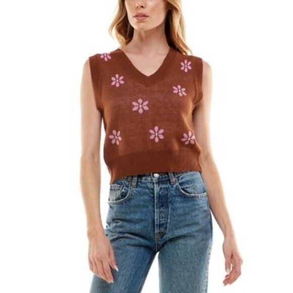 No Comment Ultra Flirt Juniors' Shrunken Daisy Sweater Vest, Size L, New - Picture 1 of 8